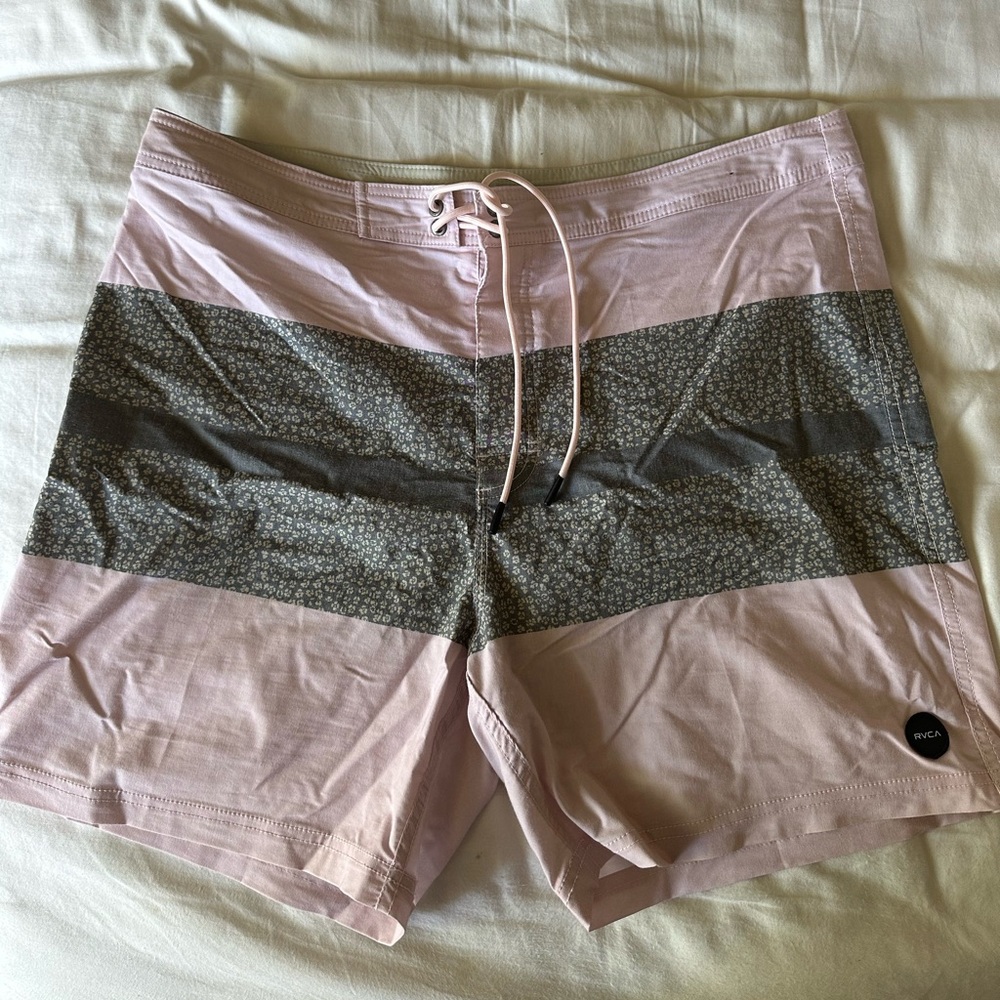 RVCA Pale Pink Board Shorts with Gray Pattern